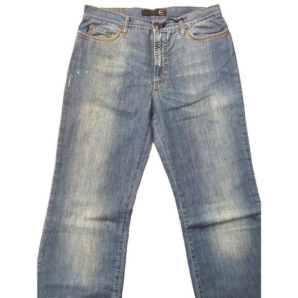 Just Cavalli Faded Distressed Zig Zag Stitch Blue Denim Bootcut Jeans Sz 32 NWT - Picture 9 of 16